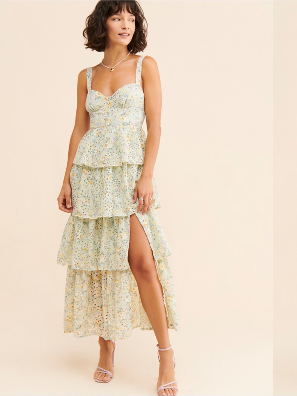 ASTR THE LABEL Tiered Floral Bustier Maxi Dress